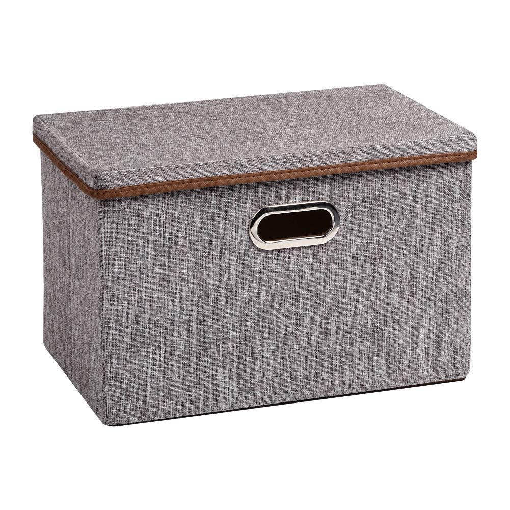 UUJOLY Large Foldable Fabric Storage Box with Lid & Handles (Grey)