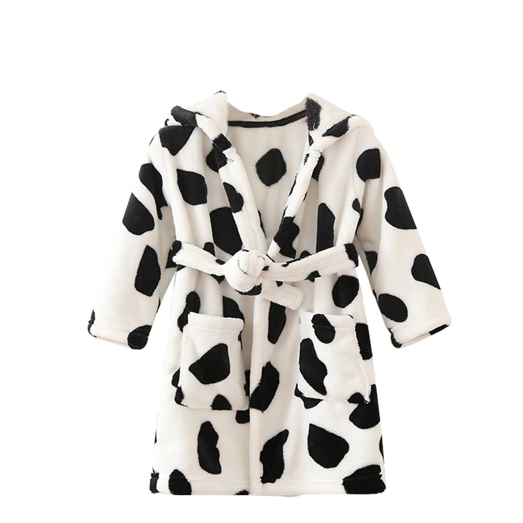 Soft Flannel Hooded Toddler Bathrobe - Cow Dots (18-24 Months)