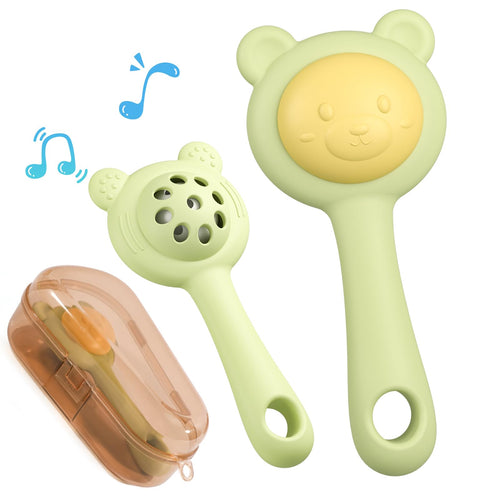 2-in-1 Textured Silicone Teether and Rattle Toy (Green)