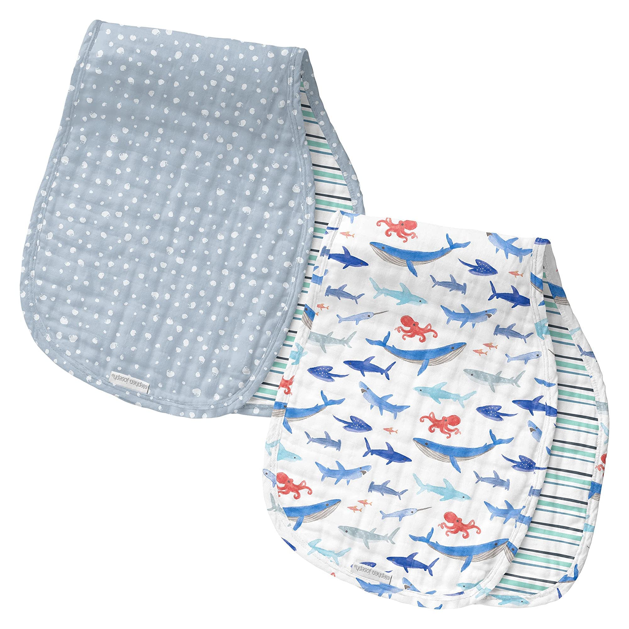 Stephen Joseph Cotton Muslin Baby Burp Cloths (2-Pack) - Shark