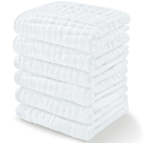 Cotton Muslin Baby Washcloths (6-Pack) - White