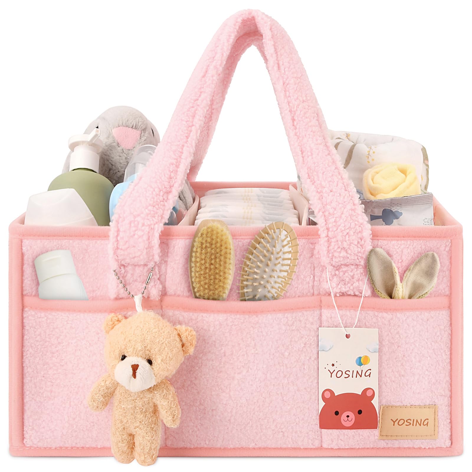 YOSING Portable Baby Diaper Caddy Organizer & Nursery Storage Basket (Pink)
