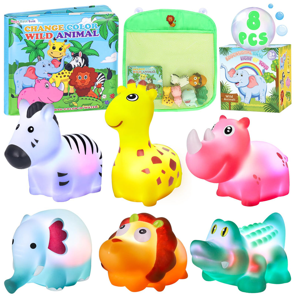 No-Hole Glow-in-the-Dark Bath Toys with Organizer and Book