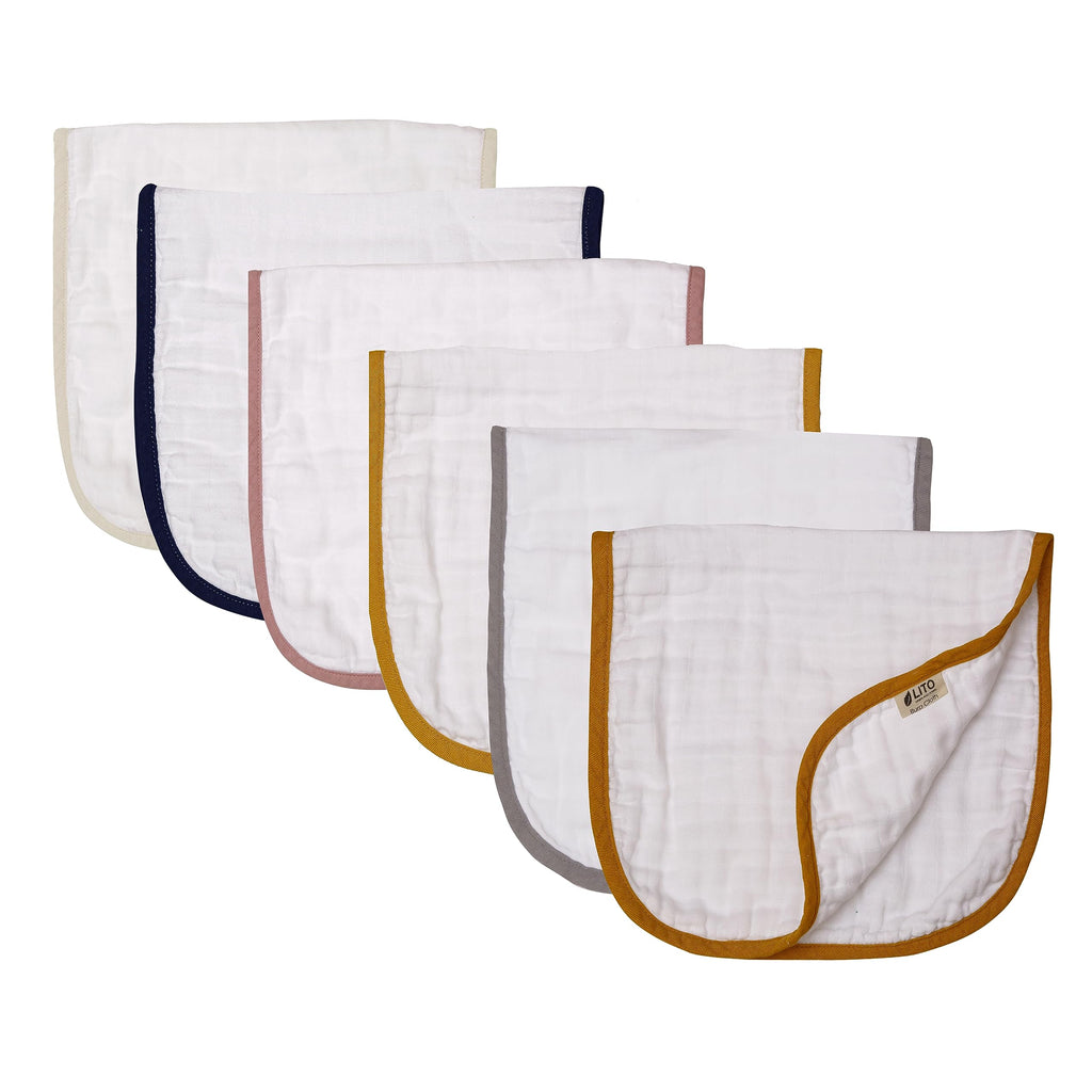 6-Layer Organic Cotton Muslin Burp Cloths (6-Pack) - White