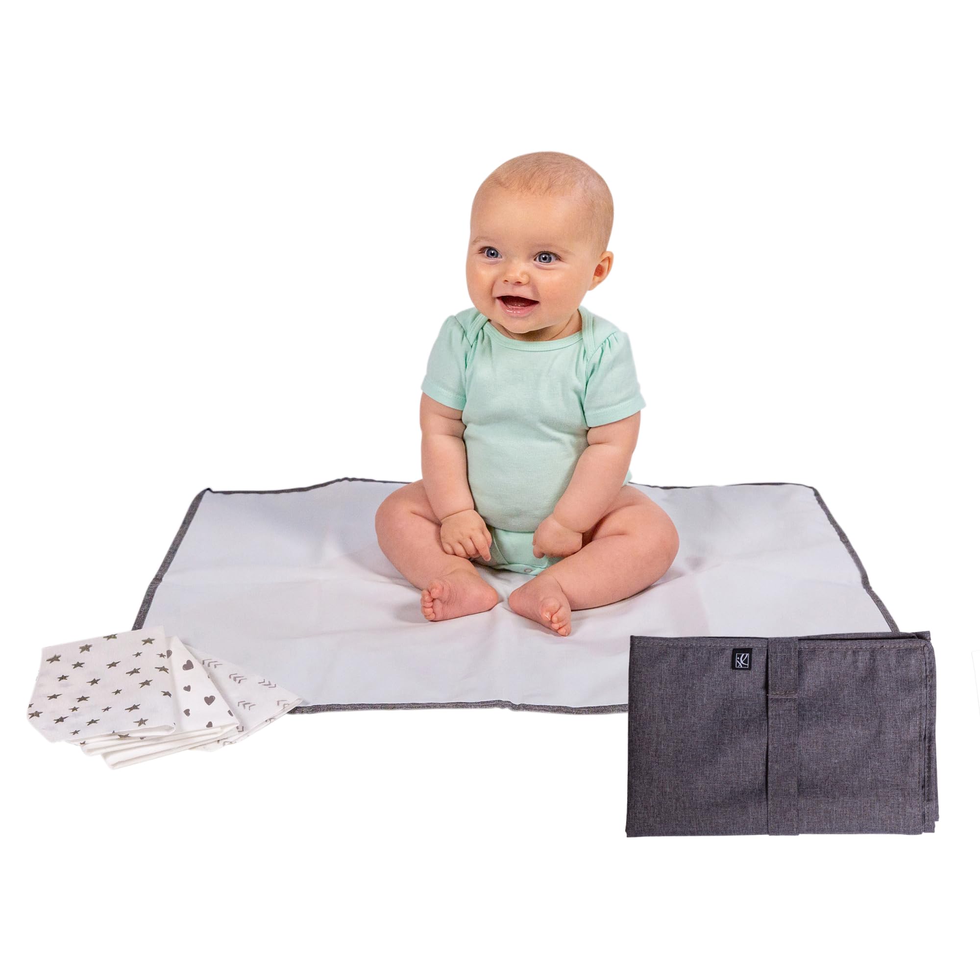 Waterproof Portable Padded Travel Baby Changing Pad Bundle (Gray)
