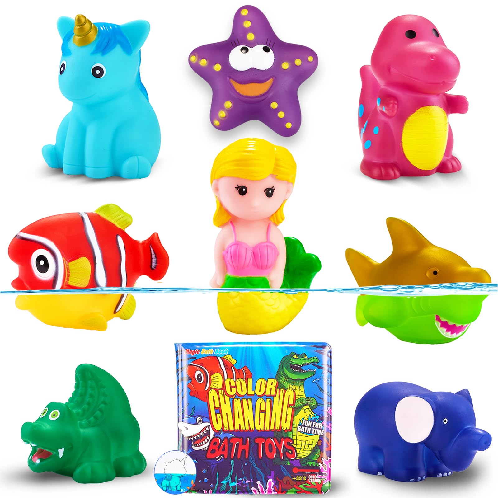 Color-Changing No-Hole Animal Bath Toy Set with Book and Bag