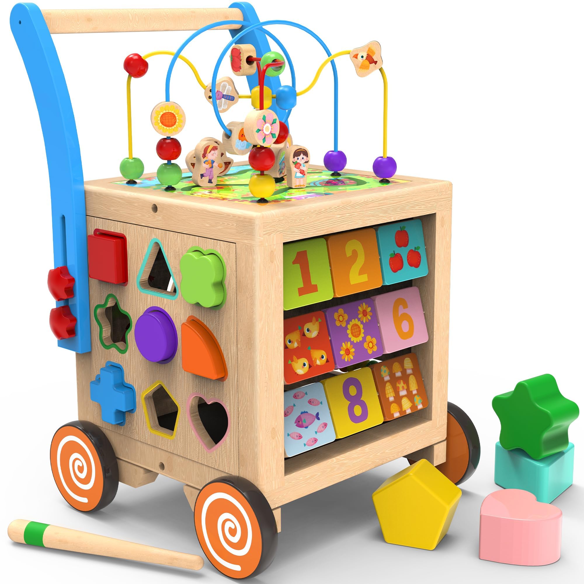 9-in-1 Wooden Activity Center and Sit-to-Stand Baby Walker