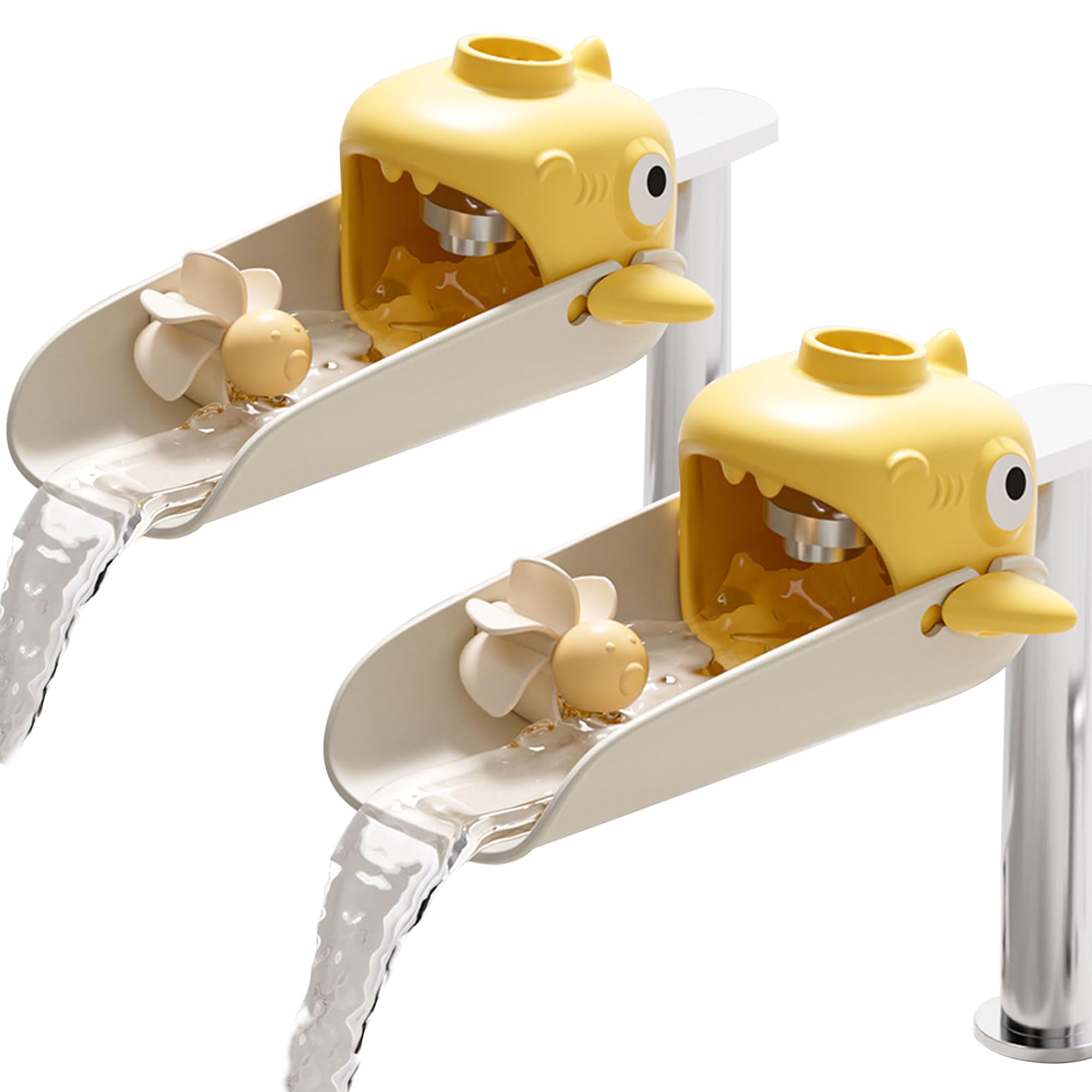 Universal Toddler Faucet Extender with Water Wheel - Yellow Shark (2 Pack)
