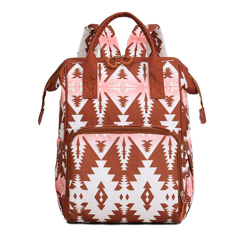 Boho Style Waterproof Large Capacity Travel Diaper Bag Backpack with Stroller Hooks (Brown)