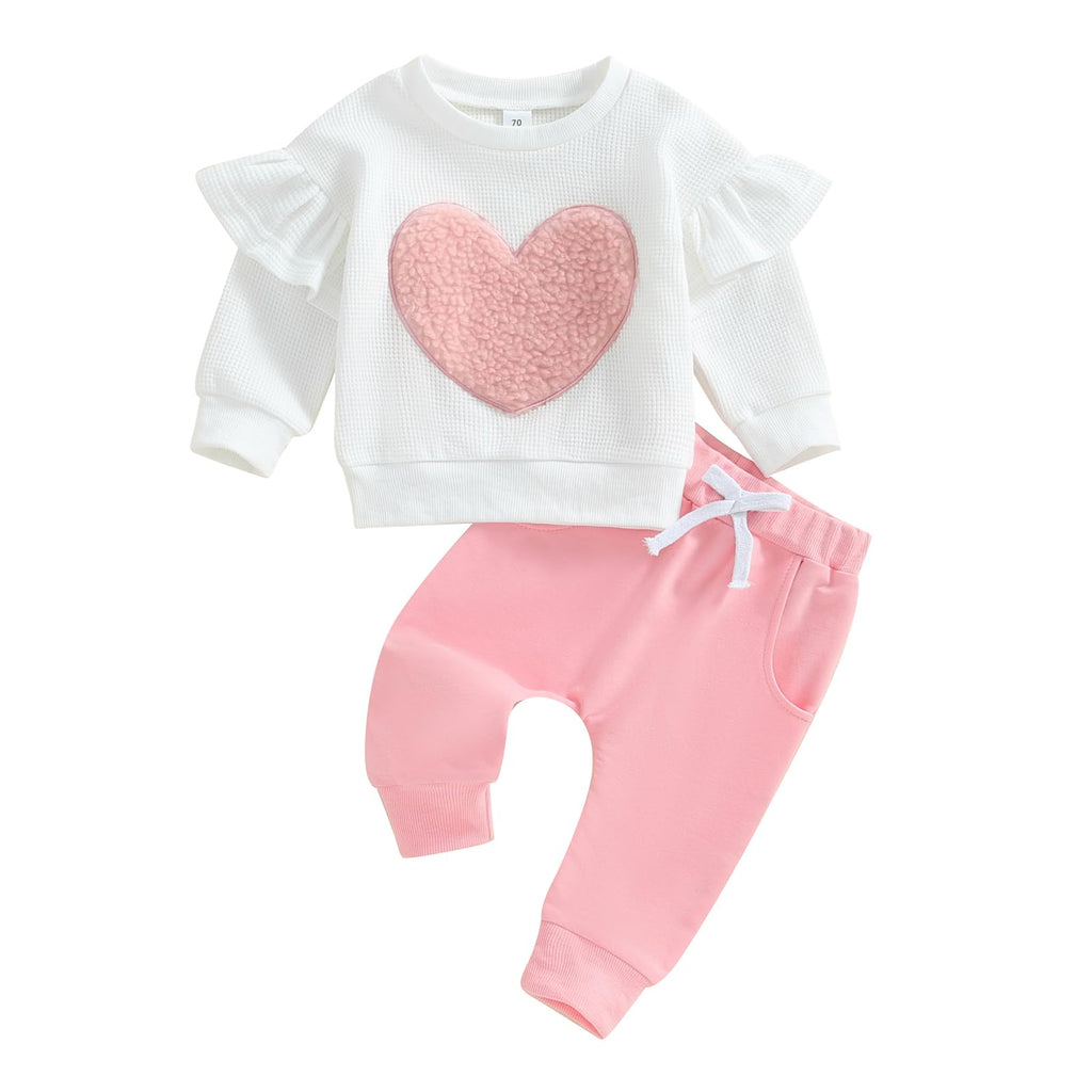 Long-Sleeve Top & Pants Sweatsuit Toddler Girl Fall/Winter Outfit Set (Pink, 18-24 Months)