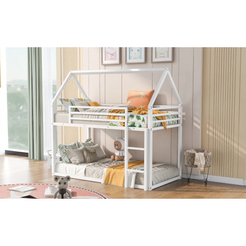 Twin Over Twin House Bunk Bed With Built-in Ladder