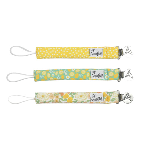 Copper Pearl 3-Pack Premium Knit Pacifier Clips (Lemon)