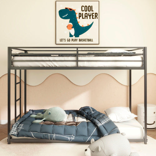 Sturdy Low Profile Twin-Over-Twin Metal Bunk Bed with Ladder (Black)