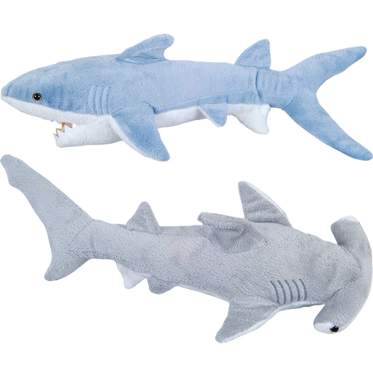 Bedwina 2-Pack Mako and Hammerhead Shark Plush Toys (13-14 Inch)