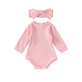 Covvoliy Knit Long Sleeve Baby Girl Romper & Headband Set (Light Pink, 12-18M)