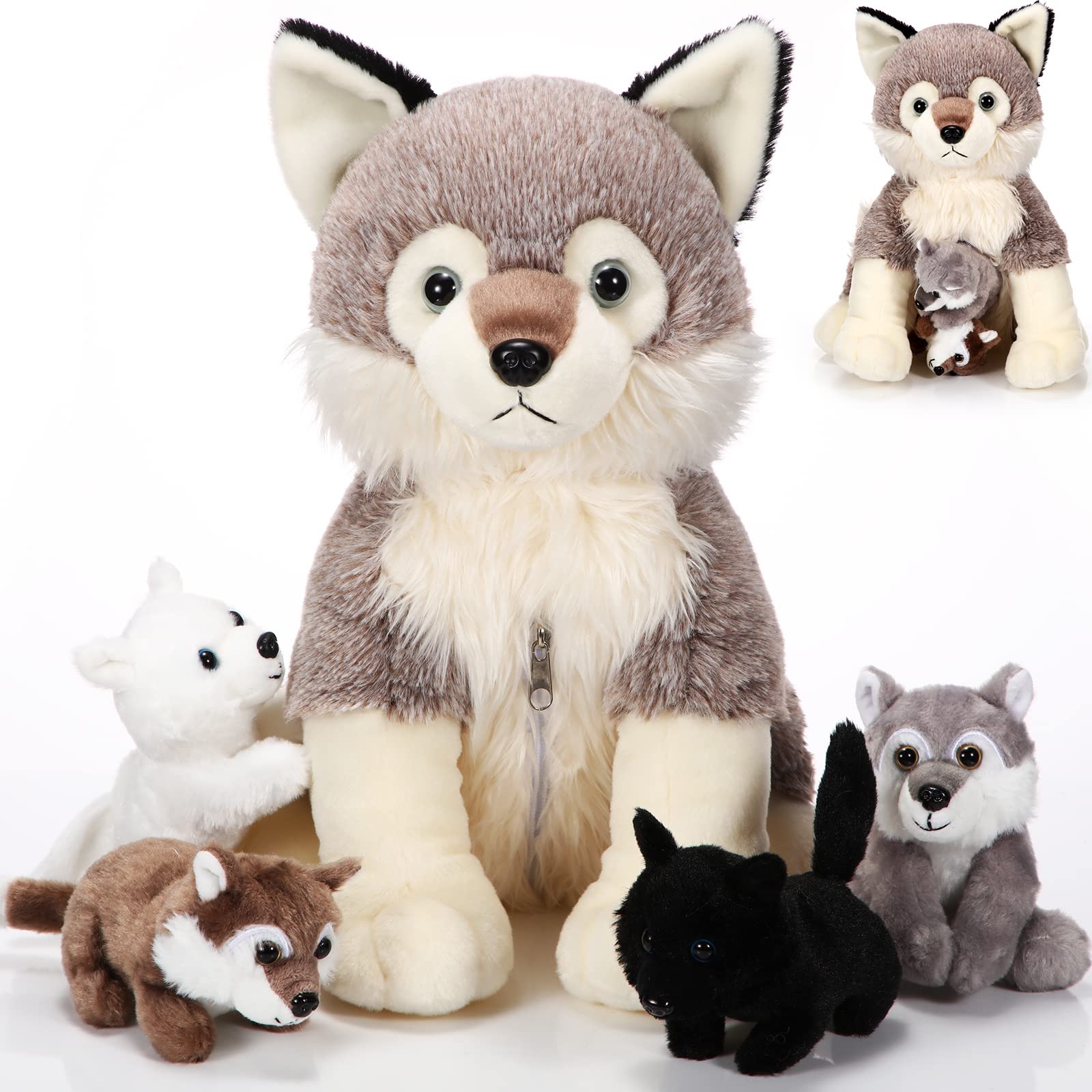 Honoson 5-Piece Mommy and Baby Wolf Plush Toy Set (14 Inch)