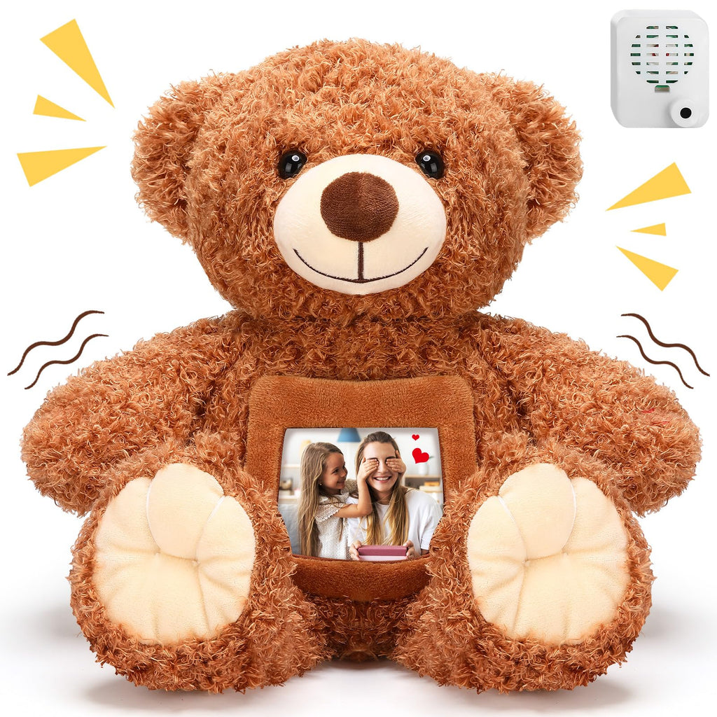 Liliful 12-Inch Voice Recorder Teddy Bear Plush Toy with Photo Frame (Dark Brown)
