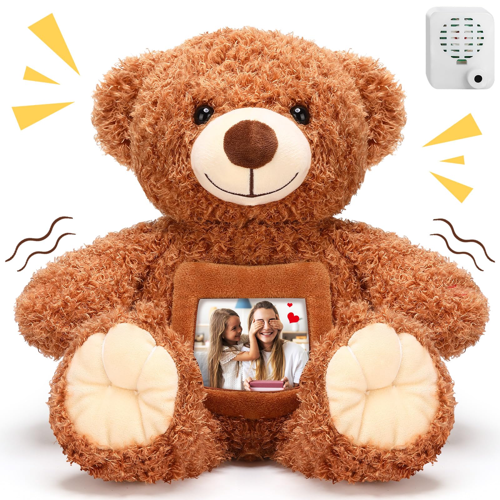 Liliful 12-Inch Voice Recorder Teddy Bear Plush Toy with Photo Frame (Dark Brown)