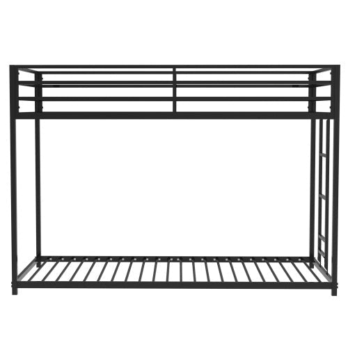 Sturdy Low Profile Twin-Over-Twin Metal Bunk Bed with Ladder (Black)