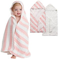 HardNok 9-Layer Muslin Hooded Baby Bath Towel - Pink Striped/White
