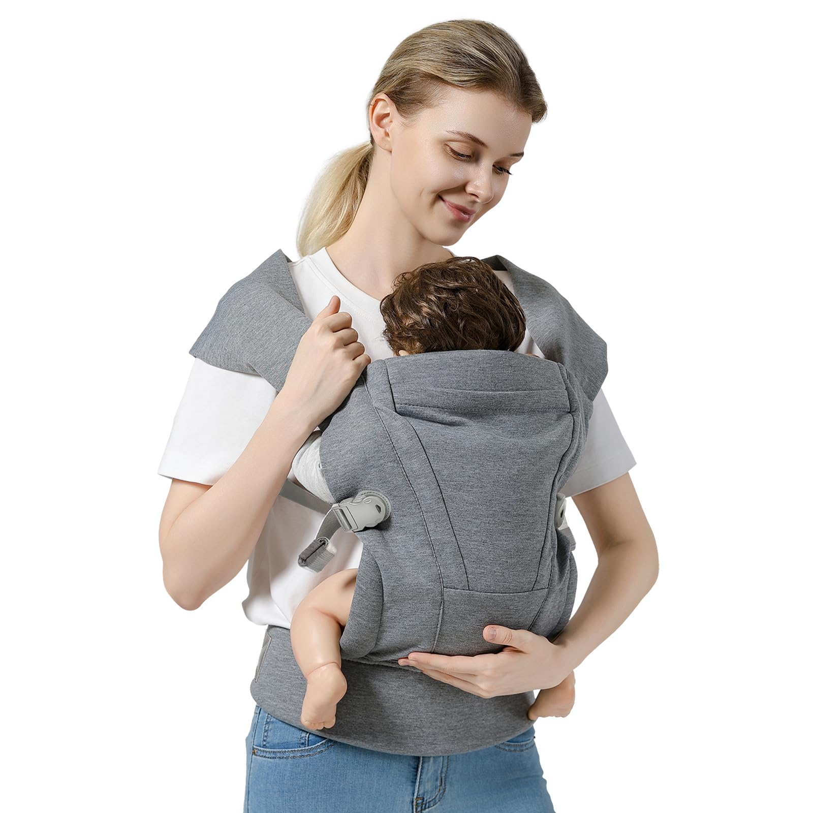 MISSWISDOM Ergonomic Hands-Free Baby Wrap Carrier (Light Grey)