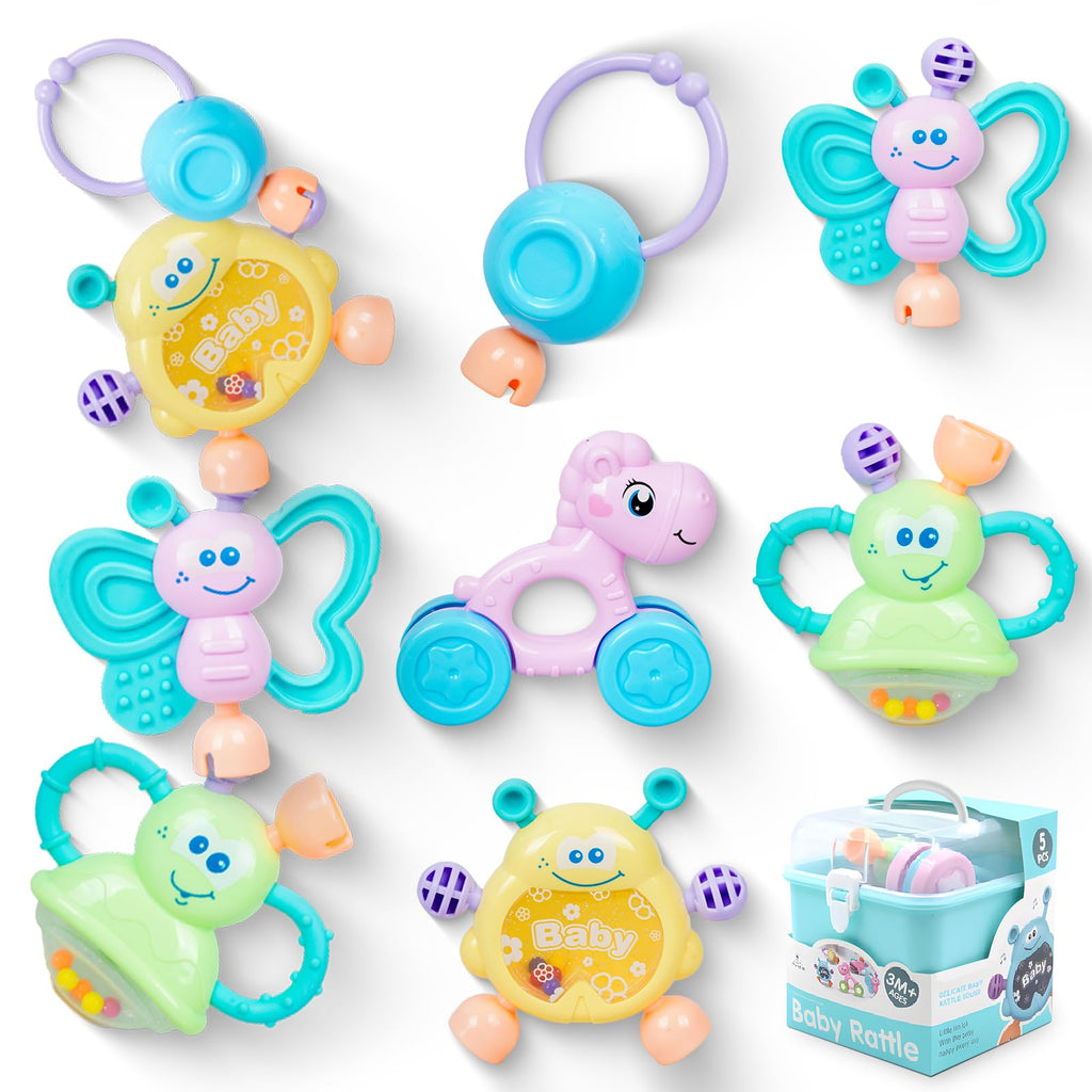 SUPVIB 5-Piece Baby Rattle & Teething Toy Set (0-6 Months)