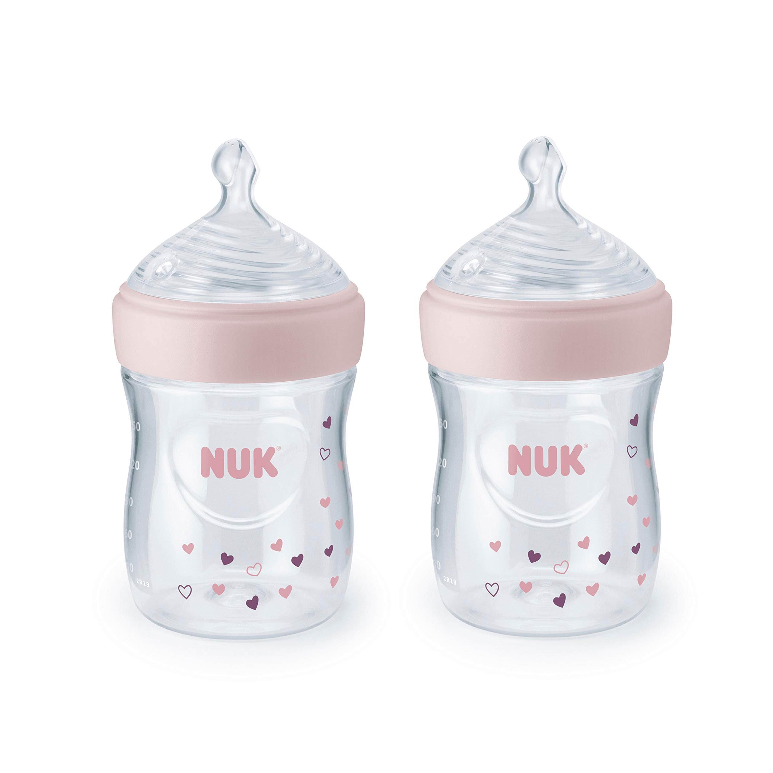 NUK Simply Natural SafeTemp Baby Bottle (5 oz, 2-Pack) - Pink Hearts