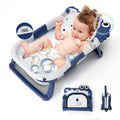 Collapsible Portable Baby Bathtub with Temp Monitor & Cushion - Dark Blue