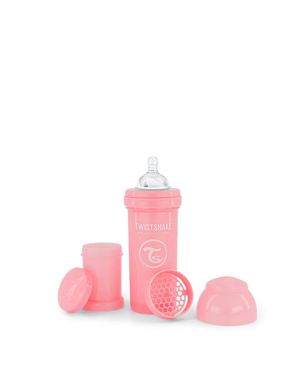 Twistshake Anti-Colic Baby Bottle with Milk Storage Container (8 oz) - Pastel Pink