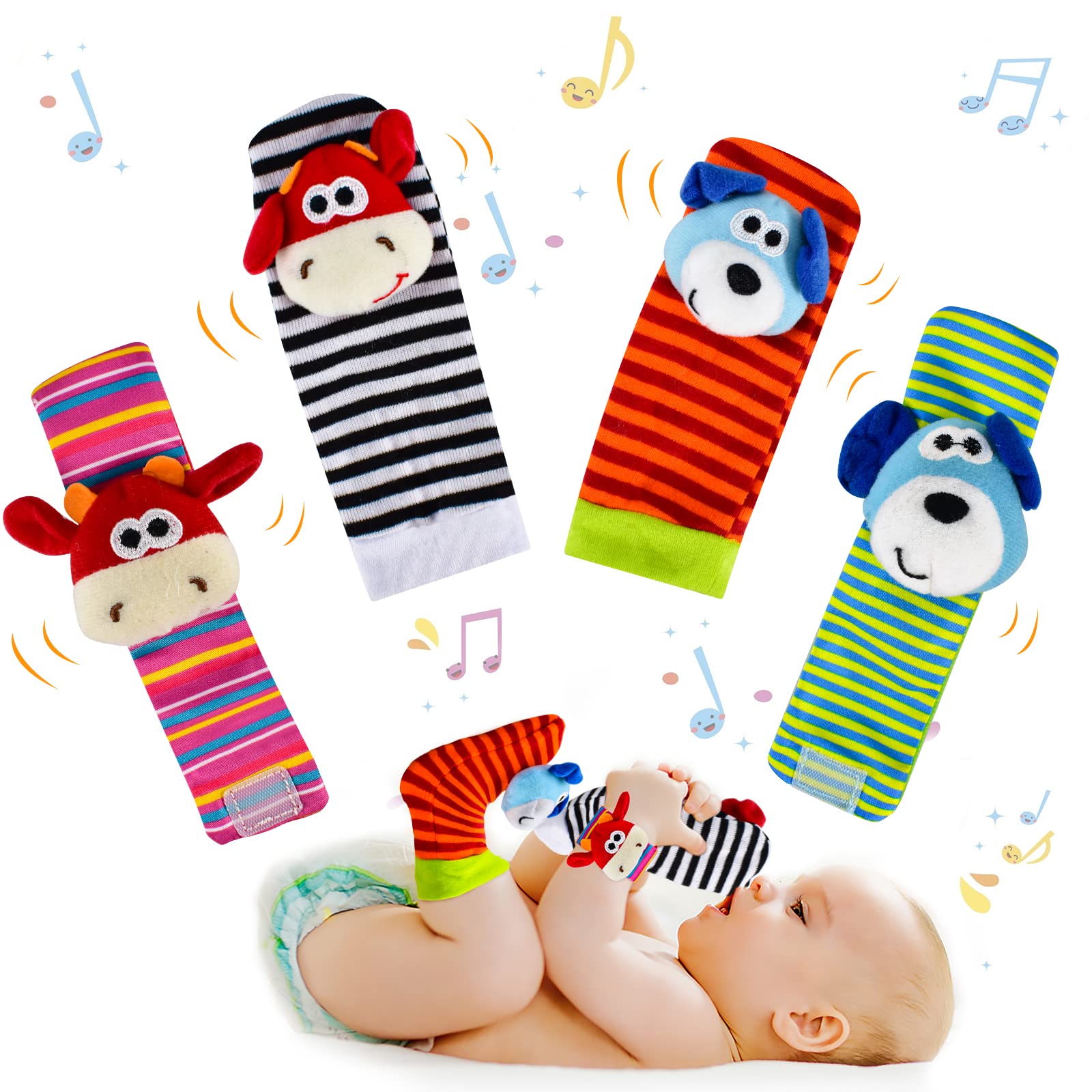 Cow and Dog Sensory Wrist Rattle and Sock Set