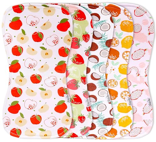 Organic Cotton Baby Burp Cloths (5-Pack) - Fruity Beans