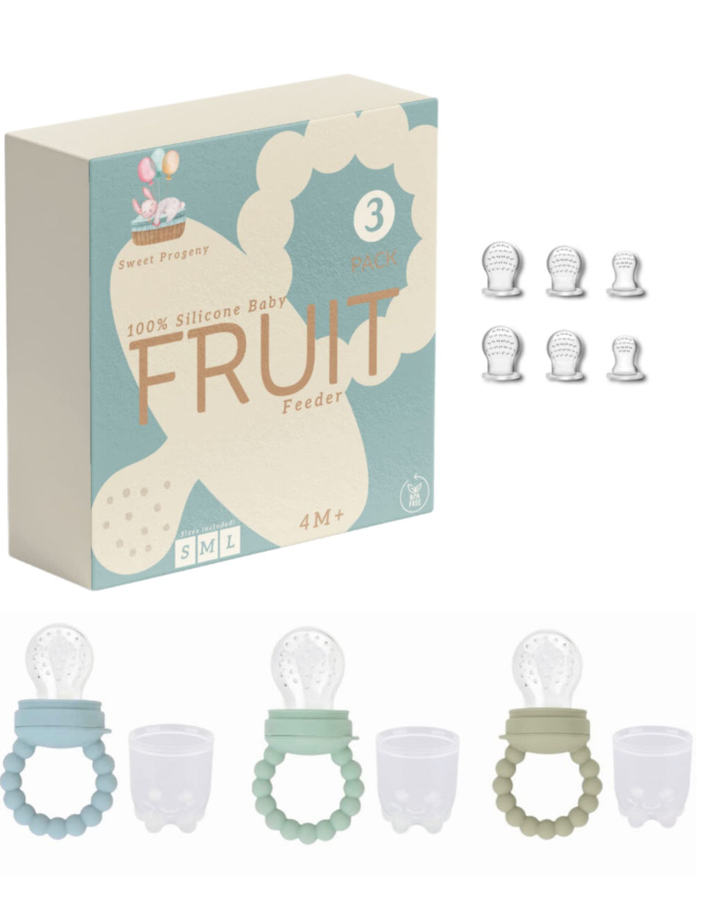 3-Pack BPA-Free Silicone Fresh Fruit Feeder & Teething Pacifiers (Blueberry)