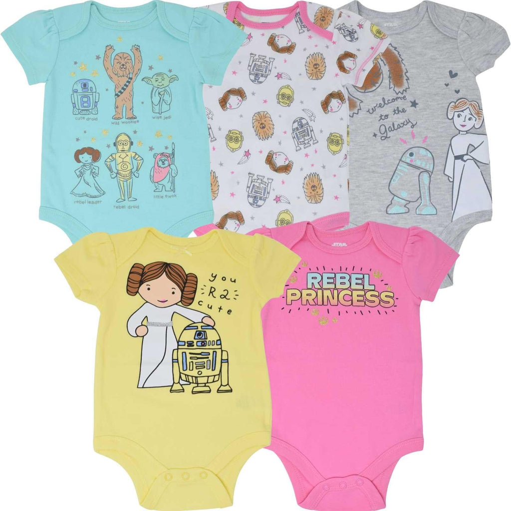 Star Wars 5-Pack Baby Girls Character Bodysuits (24 Months)