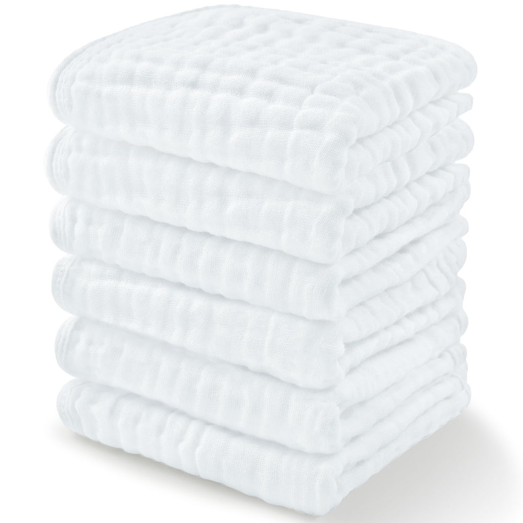 Cotton Muslin Baby Washcloths (6-Pack) - White