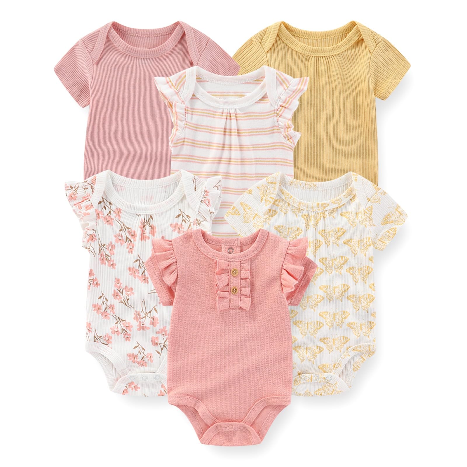 JELYLOVE 6-Pack Casual Cotton Soft Infant Baby Bodysuits (Newborn)