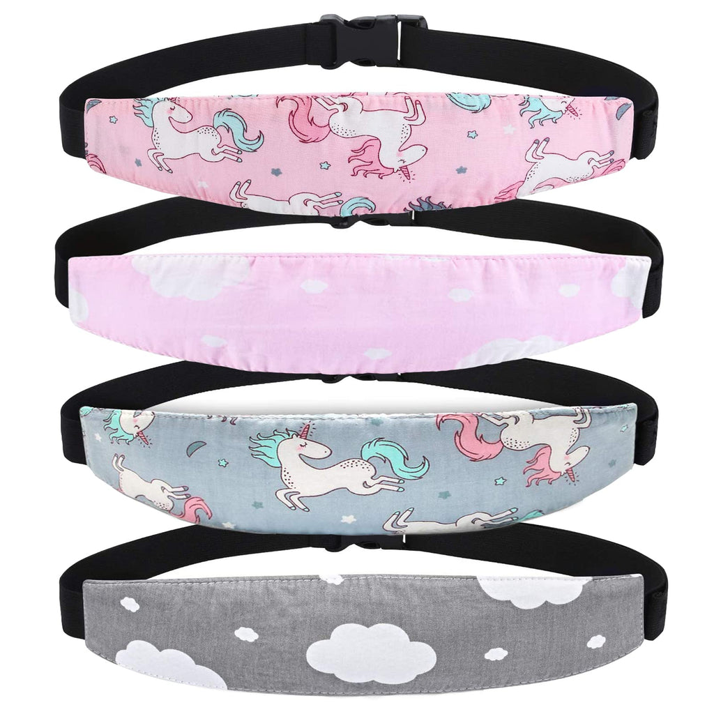 Adjustable Car Seat Head Support Band 4-Pack (Pink & Gray)