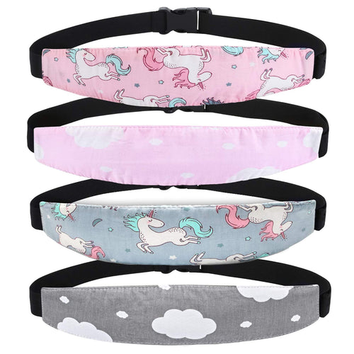 Adjustable Car Seat Head Support Band 4-Pack (Pink & Gray)