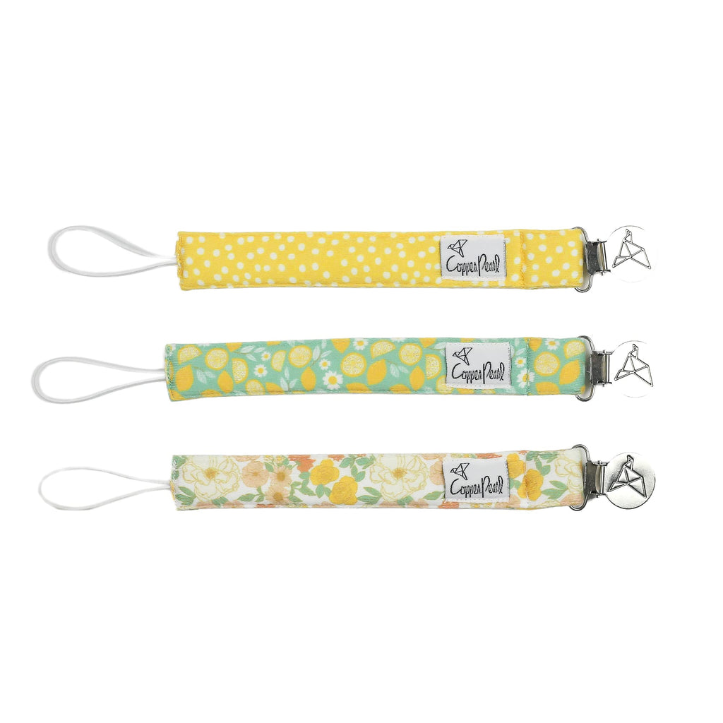 Copper Pearl 3-Pack Premium Knit Pacifier Clips (Lemon)