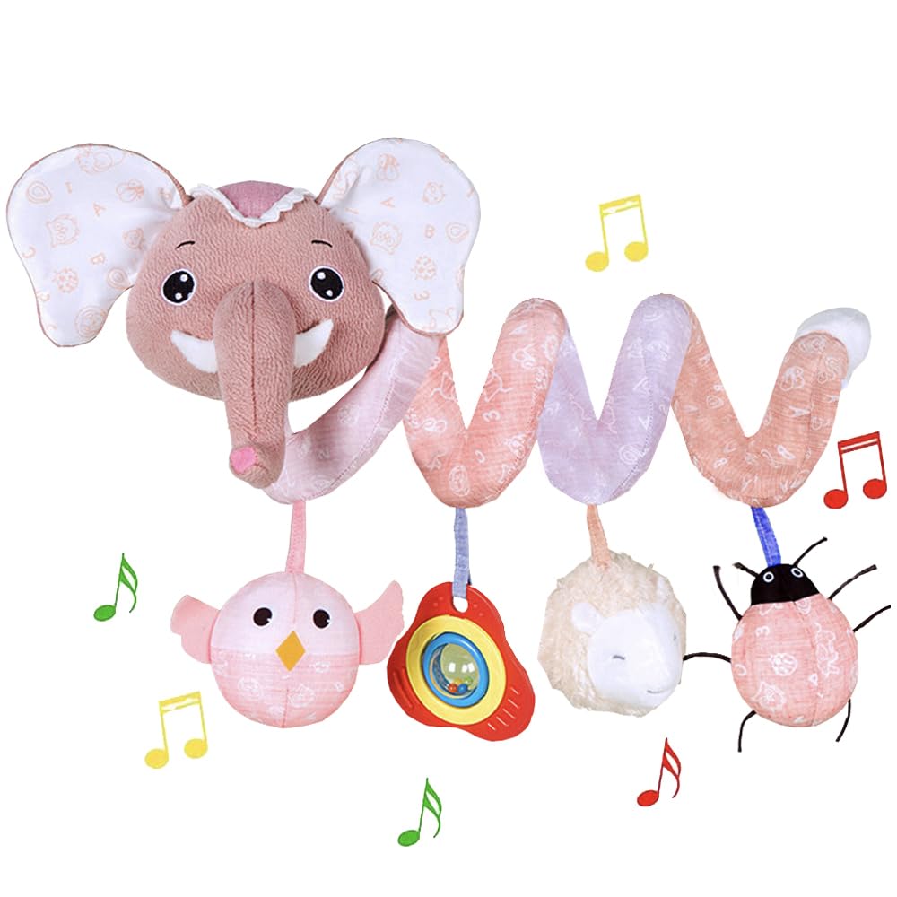 ORZIZRO Pink Elephant Spiral Hanging Car Seat and Stroller Toy