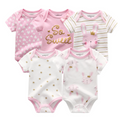 Baby Bodysuit Set - Short Sleeve Cotton Rompers (5 Pcs)
