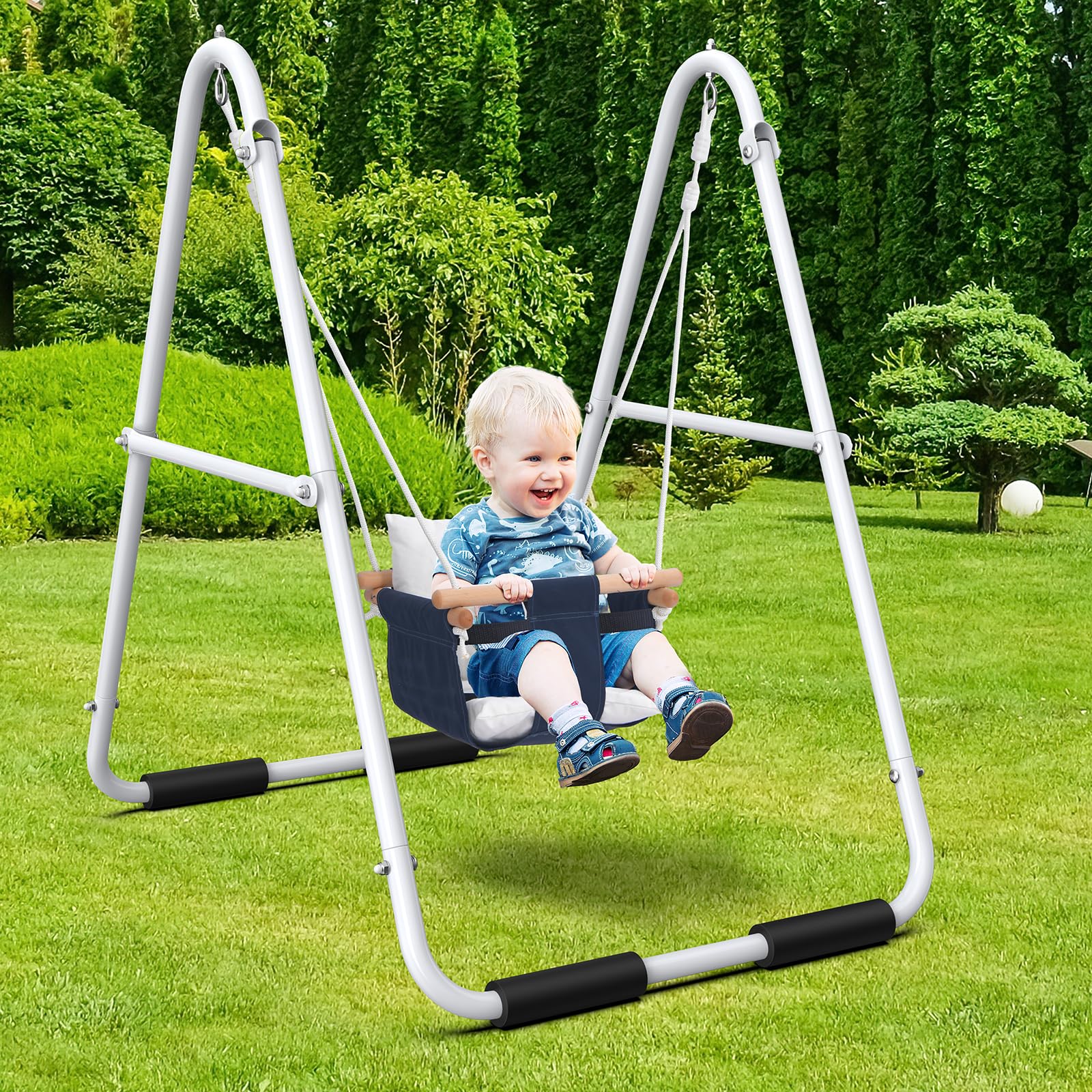 Hapfan Foldable Indoor & Outdoor Toddler Baby Swing Set with Stand