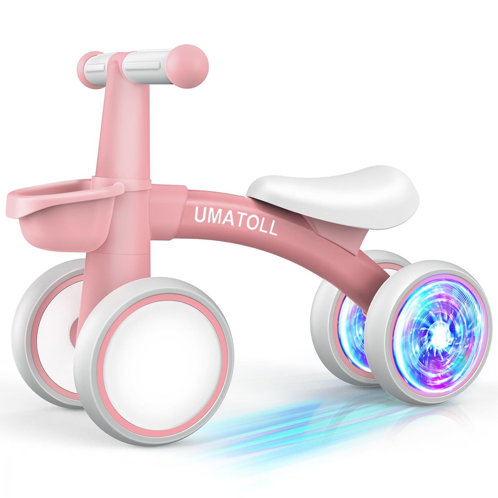 Umatoll Toddler Balance Bike with LED Lights and Removable Basket
