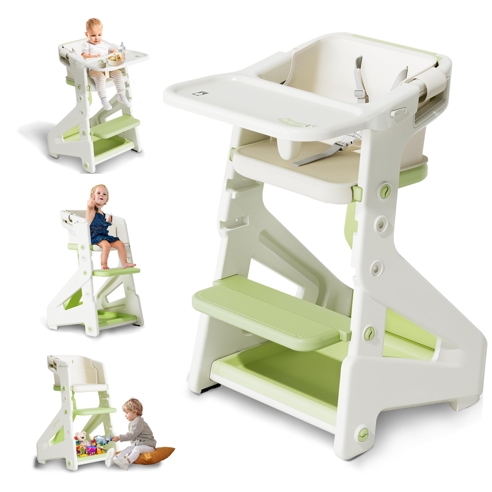 Convertible Baby High Chair with Adjustable Height & Tray