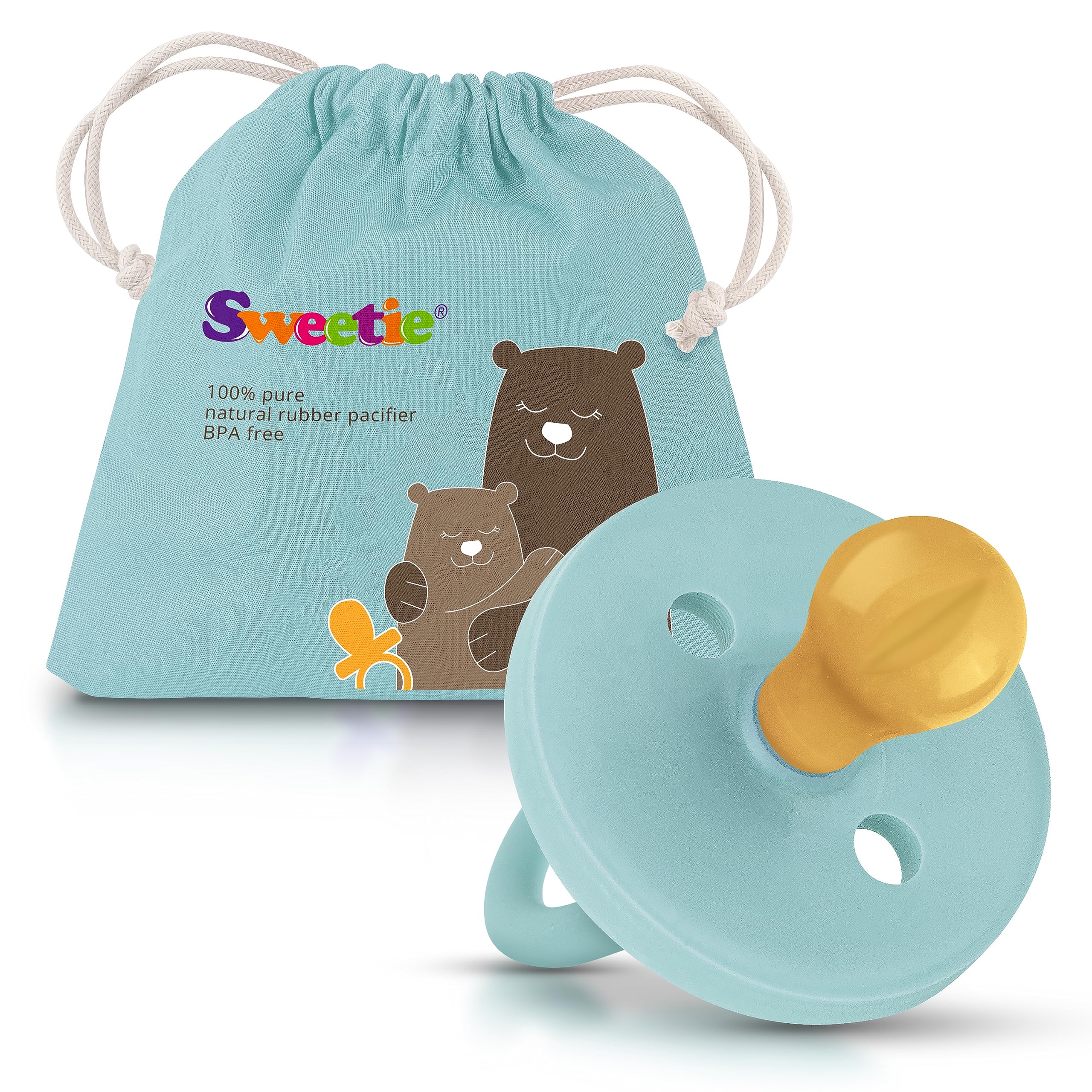 SWEETIE Natural Rubber Rounded Baby Pacifier (12-18 Months, Turquoise)