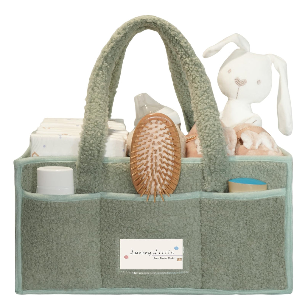 Luxury Cotton Rope Portable Baby Diaper Caddy Organizer & Nursery Basket (Green)