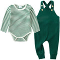 Stripe Top Romper & Pants Baby Boy Outfit Set (Green, 3-6 Months)