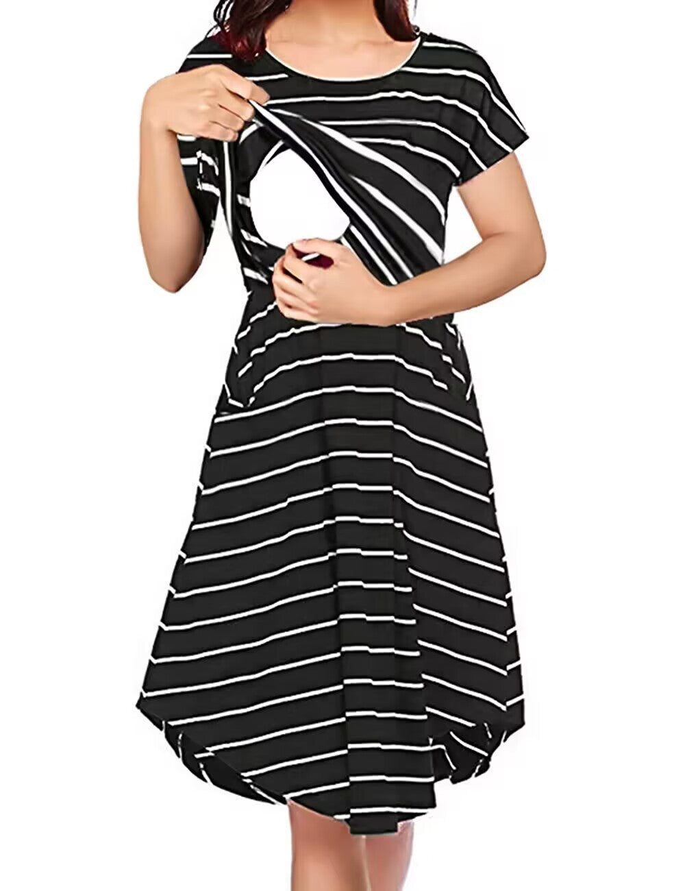 Multifunctional Stripe Maternity Breastfeeding Dress