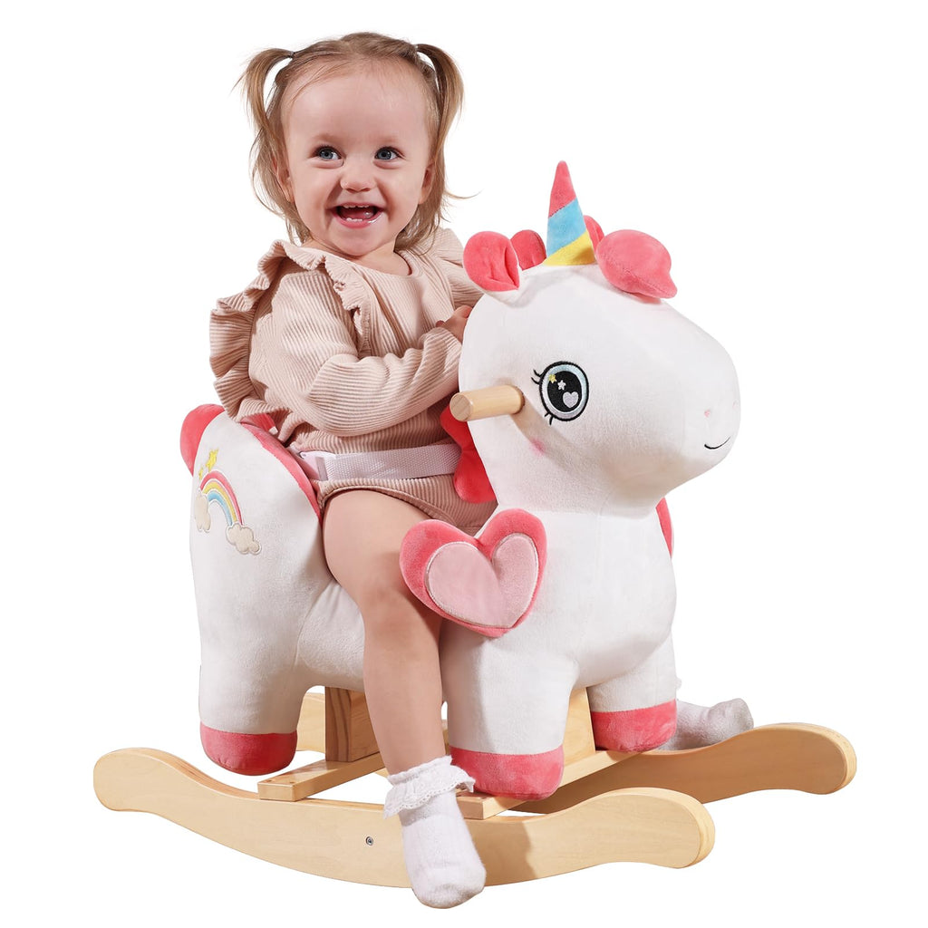 Labebe Unicorn Plush Baby Rocking Horse with Seat Belt