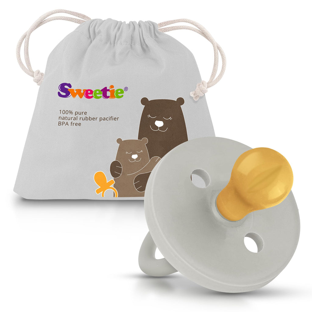 SWEETIE Natural Rubber Rounded Baby Pacifier (12-18 Months, Grey)
