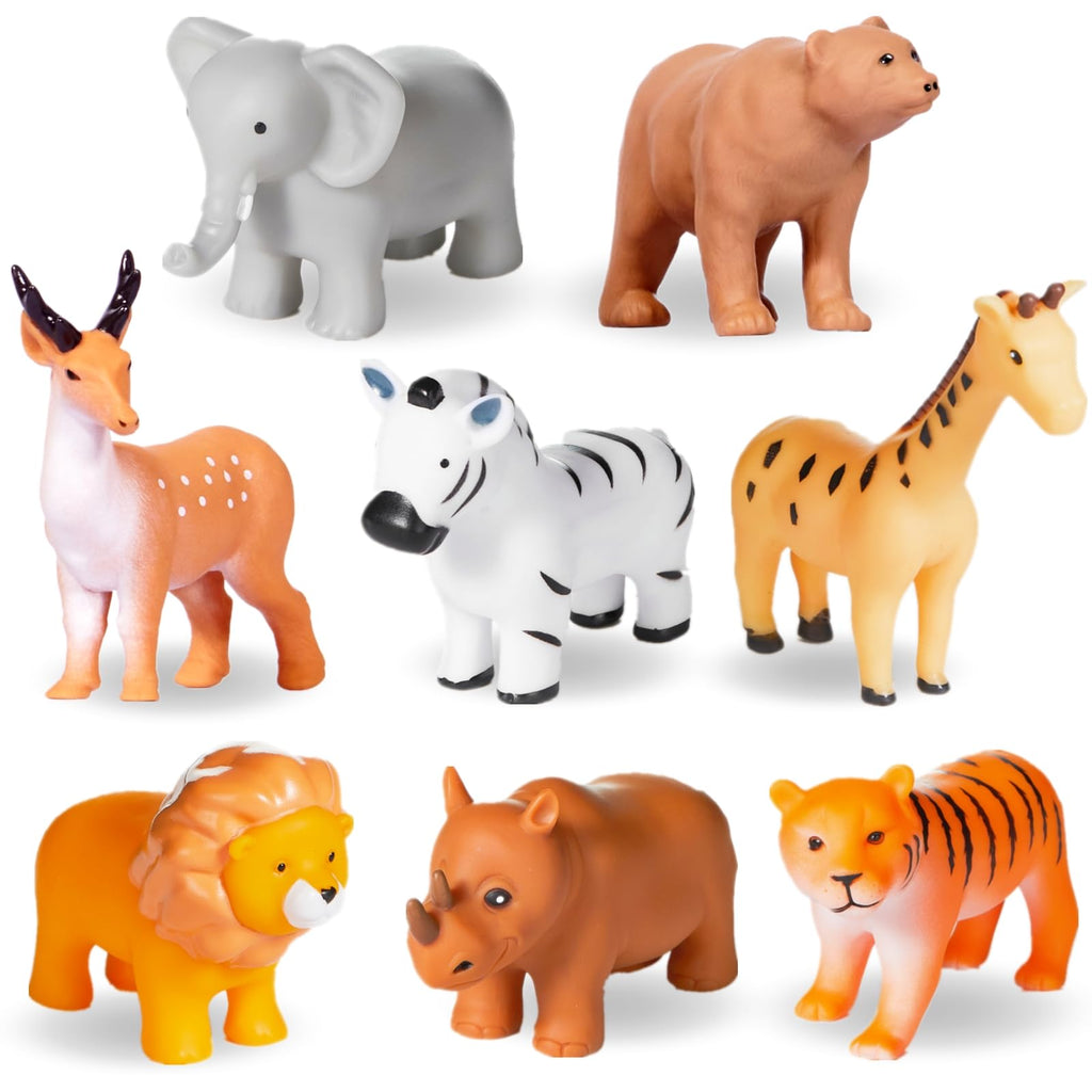WQTHE 8-Piece No-Hole Wild Animal Baby Bath Toys with Mesh Bag